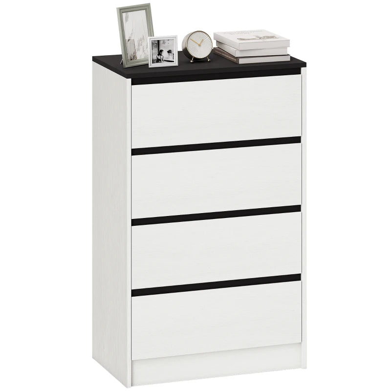 Tall Chest of Drawers, 4 Drawer Dresser for Bedroom, Living Room, Hallway, Modern Storage Cabinet, White Wood Effect