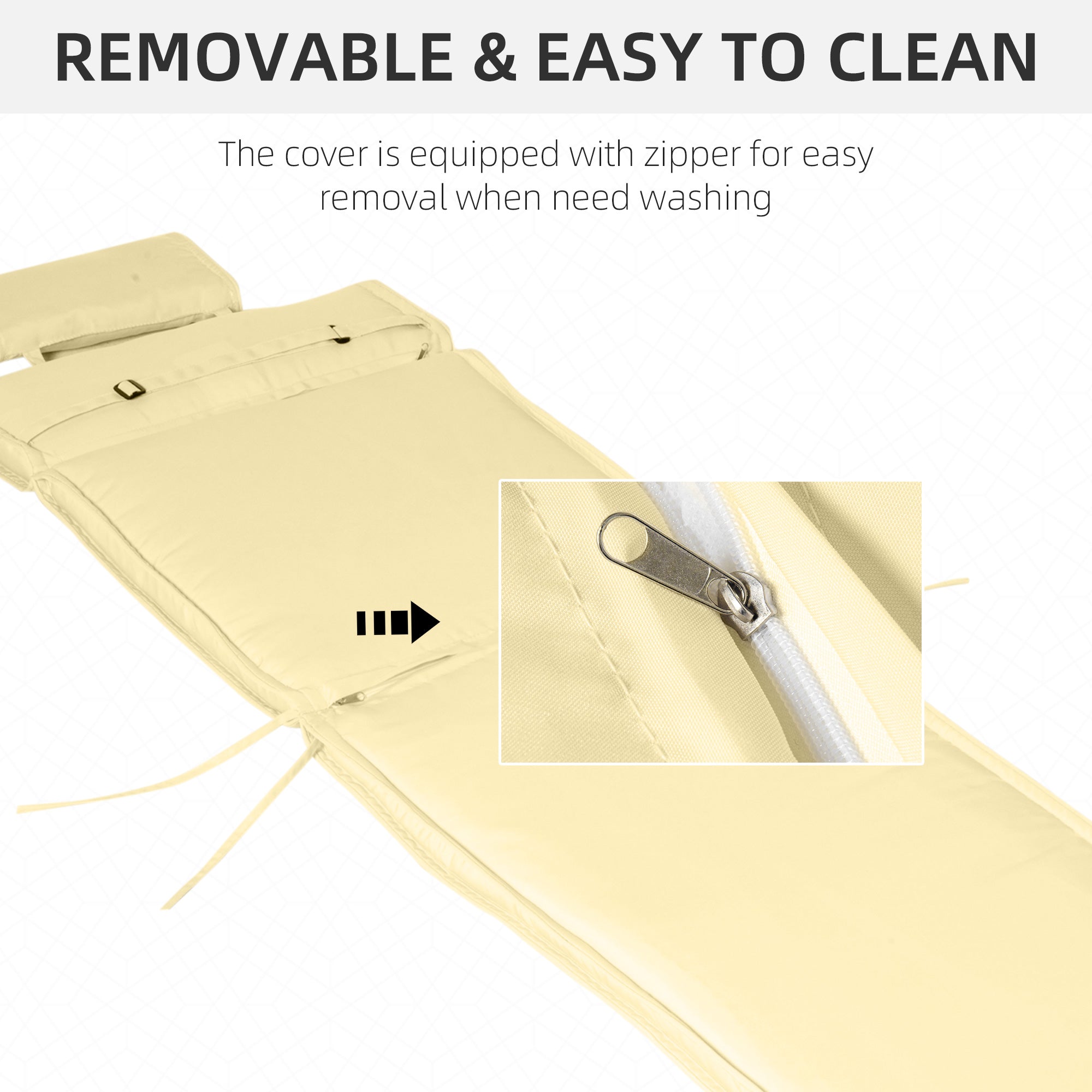 Outsunny Lounger Chair Cushion with Thick Padded, Headrest, Cream White