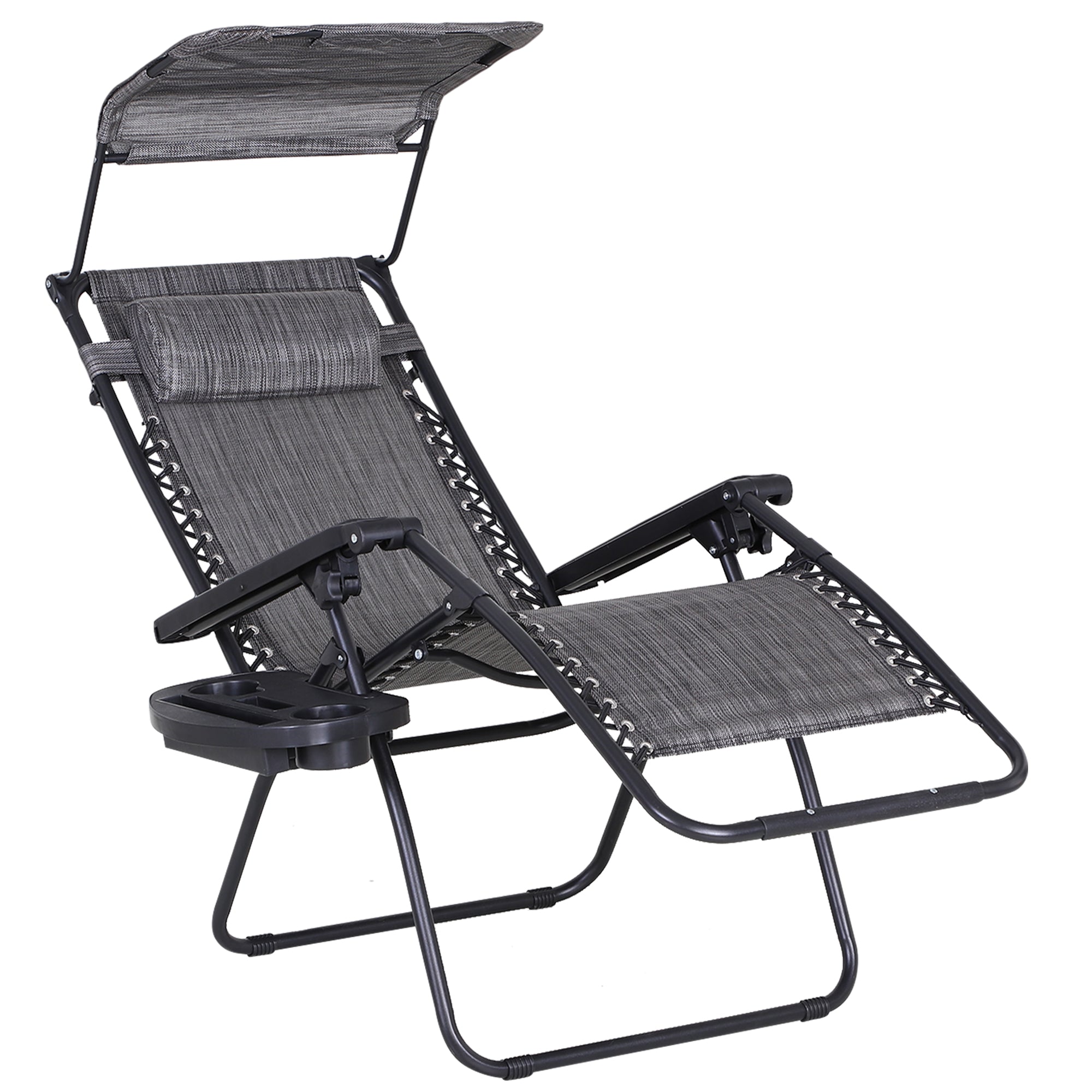 Outsunny Zero Gravity Outdoor Recliner Chair with Canopy Shade Cupholder Side Tray Dark Grey