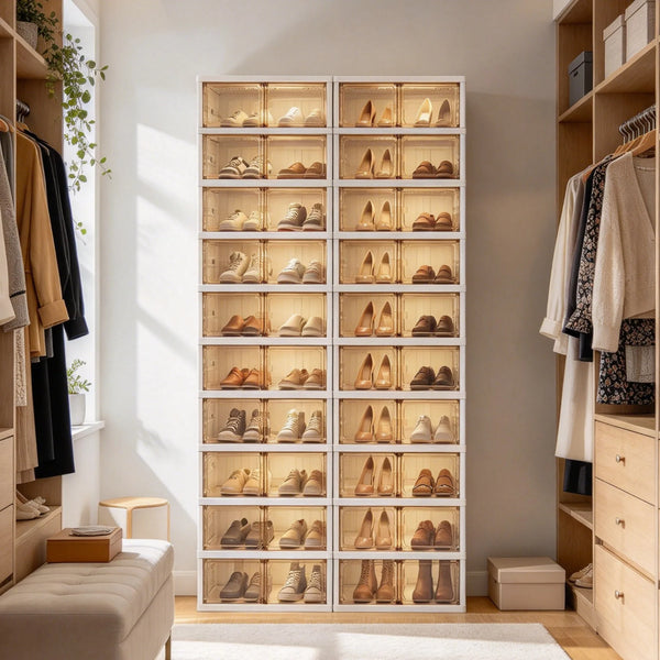 2-Pack 10-Tier Foldable Shoe Rack Organizer – 40 Pairs, Stackable Storage Cabinet with Clear Doors