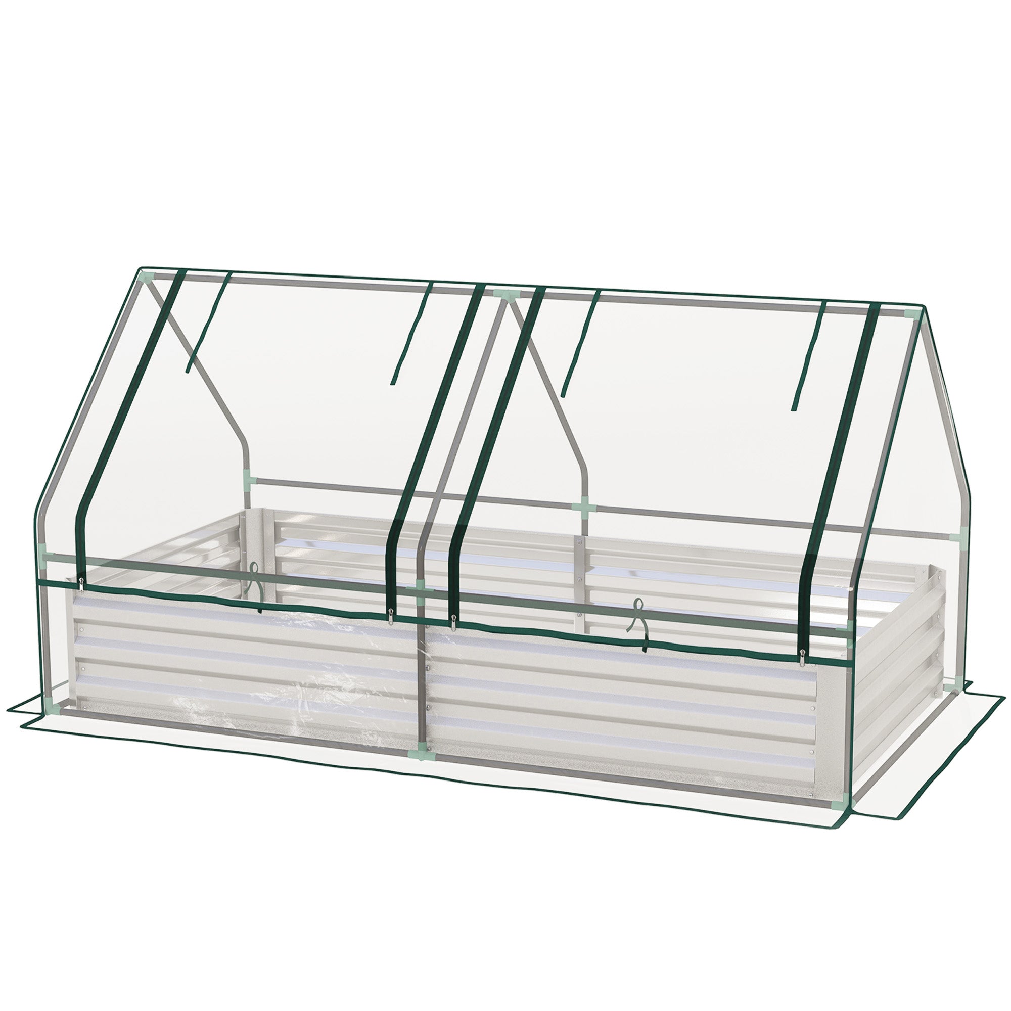 Outsunny 6' x 3' Metal Planter Box with Cover, Raised Garden Bed with Mini Greenhouse for Herbs, Vegetables, Clear and Silver