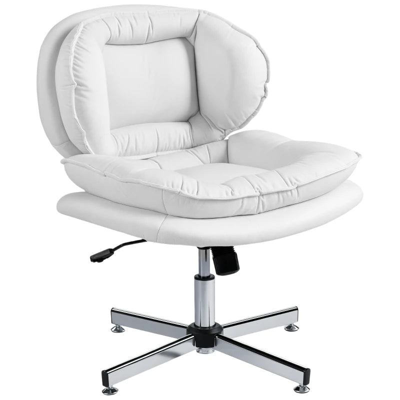 Criss Cross Chair, Armless Wide Office Chair with Leathaire Upholstery, Tilting, No Wheels, White