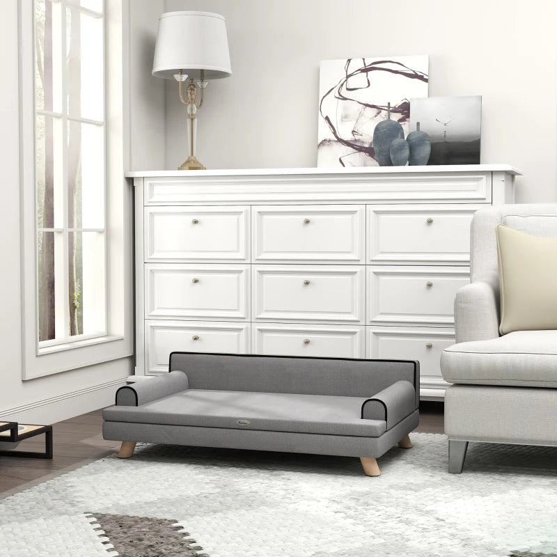 Elevated Dog Sofa Bed, Cat Couch with Cushion, Washable Cover, Wooden Legs, for Medium & Large Dogs, Light Grey