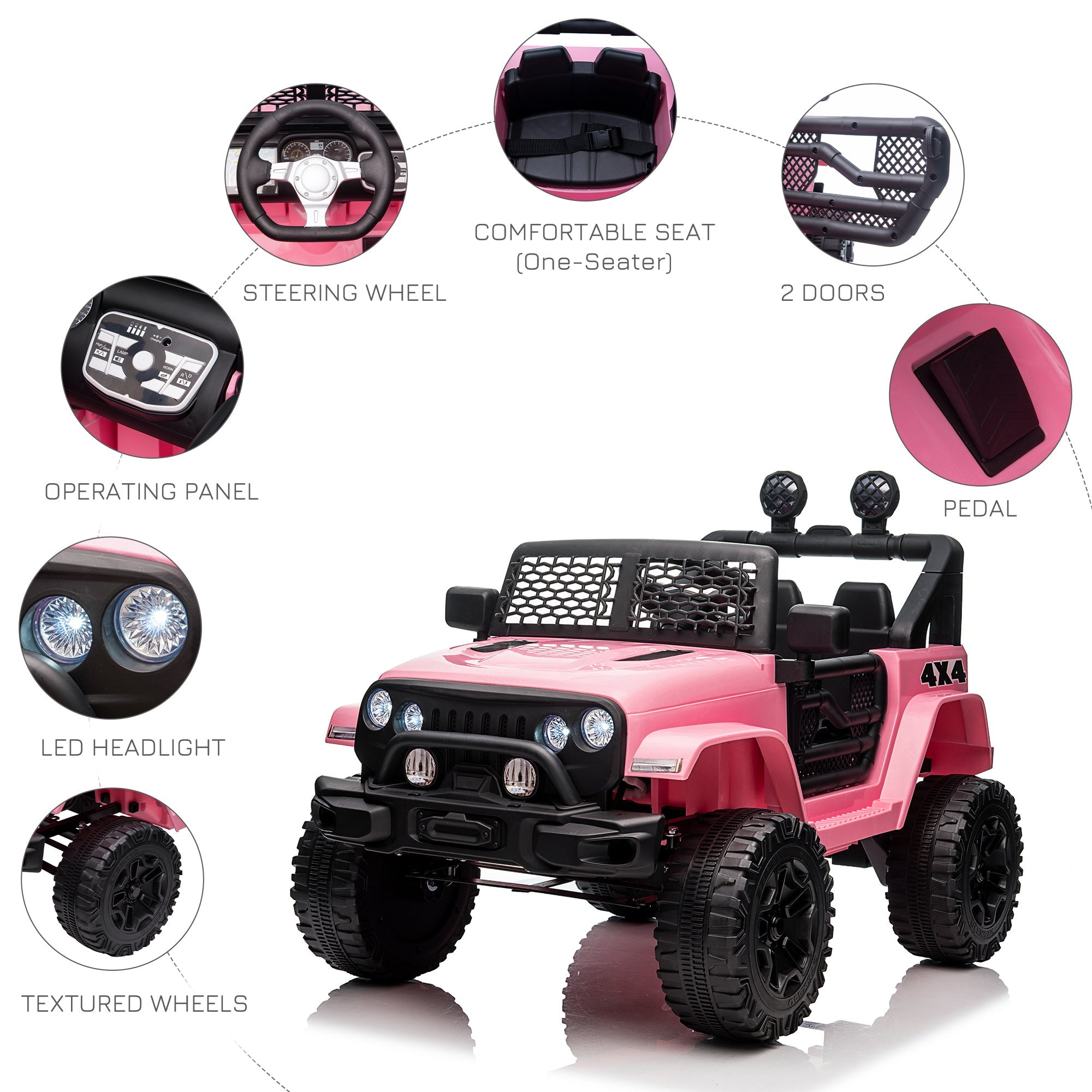 Aosom 12V Electric Truck, Off Road Electric Pickup with Remote Control, Adjustable Speed, Ride on Car for Kids, Pink