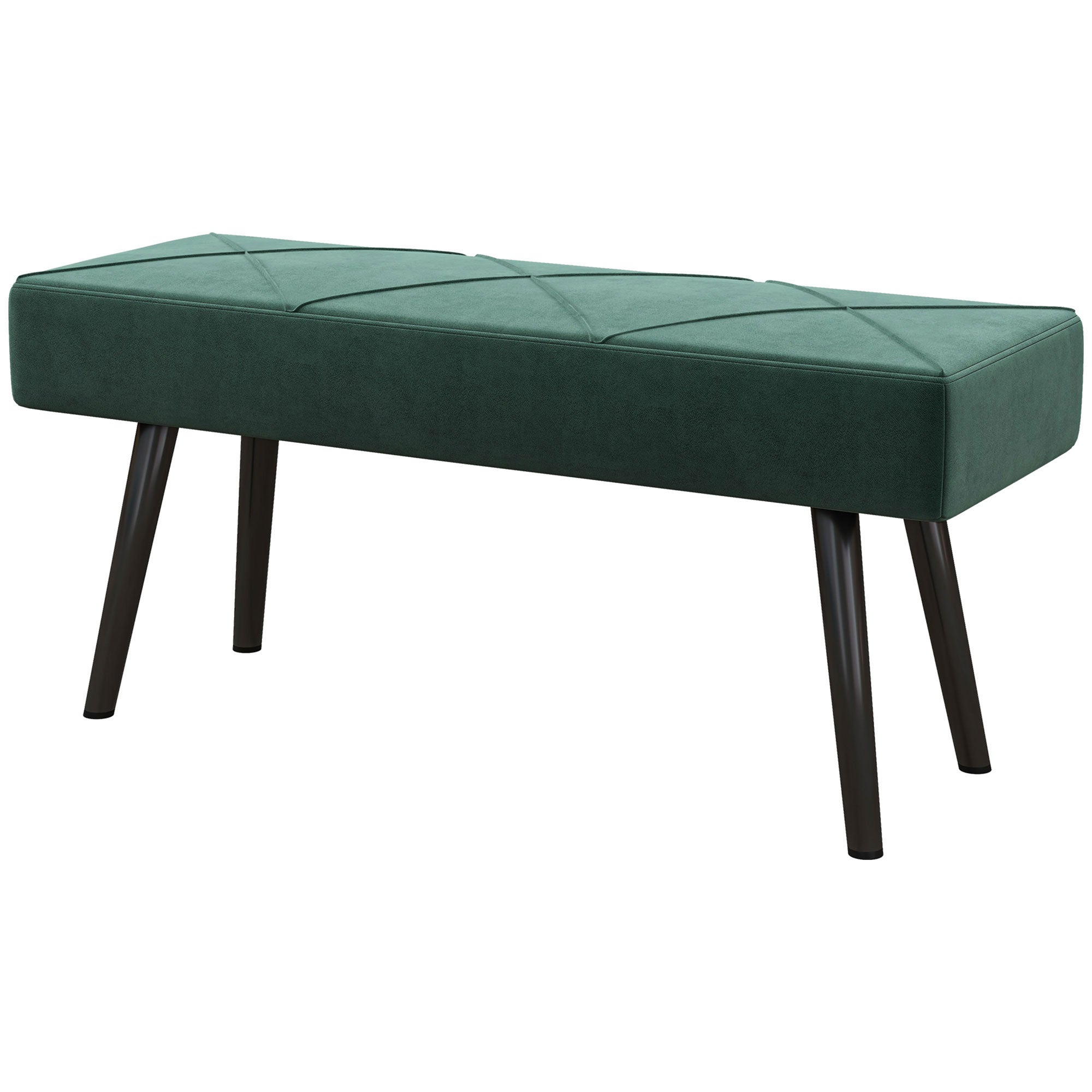 HOMCOM 39 Inches Upholstered Bedroom Bench, Modern End of Bed Bench with Steel Legs, Green