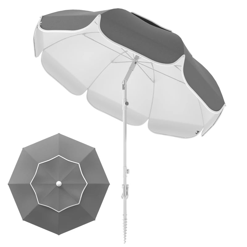 6 ft Beach Umbrella Portable with Sand Anchor, Carry Bag, Adjustable Height & Tilt, UPF50+ UV Protection, Grey