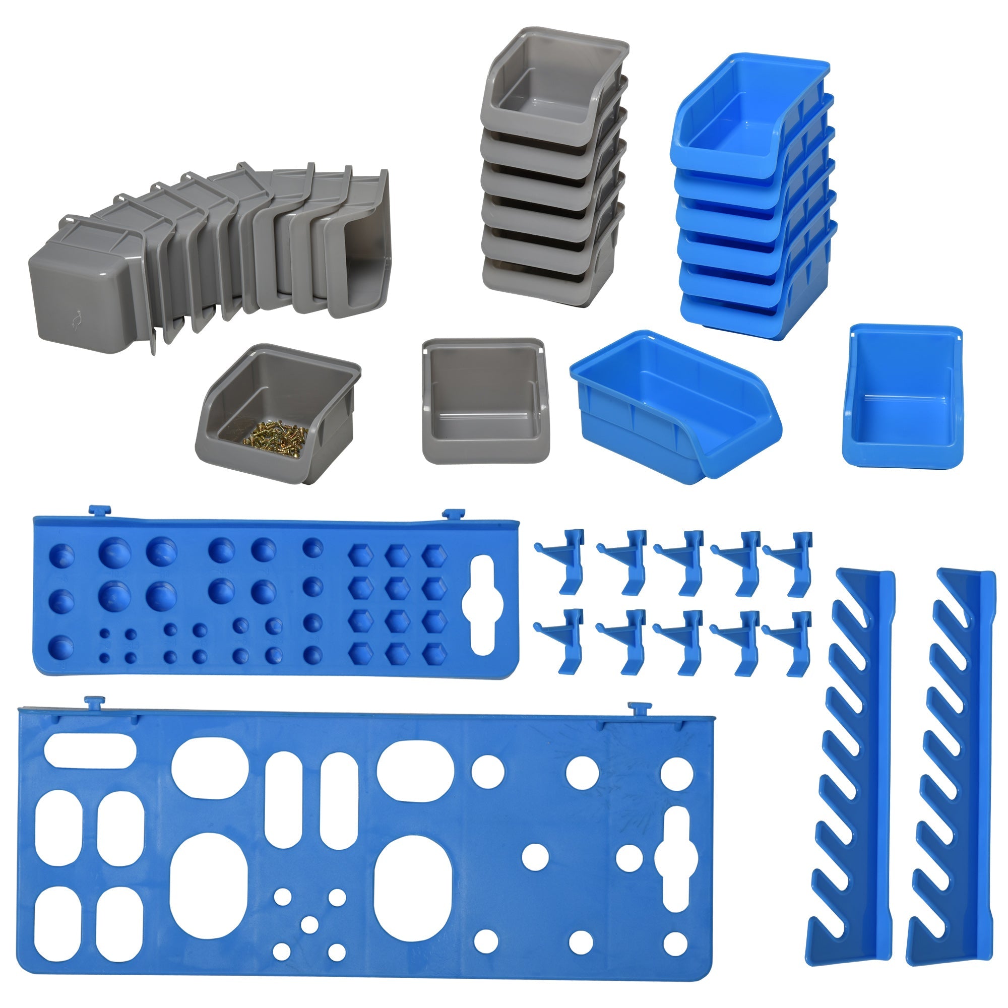 DURHAND Wall Storage System: 44-Bin Pegboard Organizer with Hooks for Garage Tool Storage, Blue