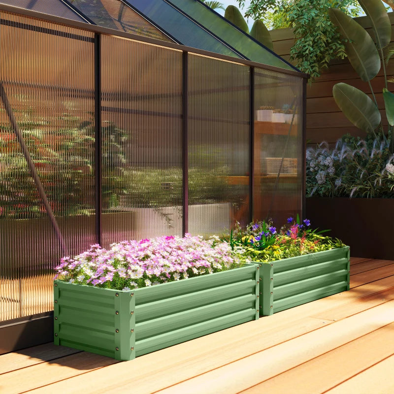 Galvanized Raised Garden Beds, Outdoor Planter Box, Set of 2, for Flowers, Herbs and Vegetables, Light Green