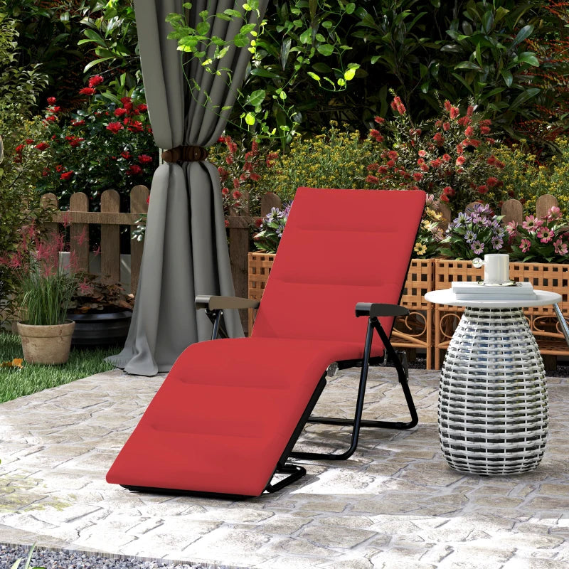 Foldable Lounge Chair, Reclining Patio Sun Lounger with 6-Position Adjustable Back, Wine Red