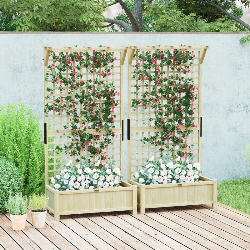 Wood Planter with Trellis for Vine Climbing, Raised Garden Bed, Privacy Screen for Backyard, Patio, Deck, Natural Wood