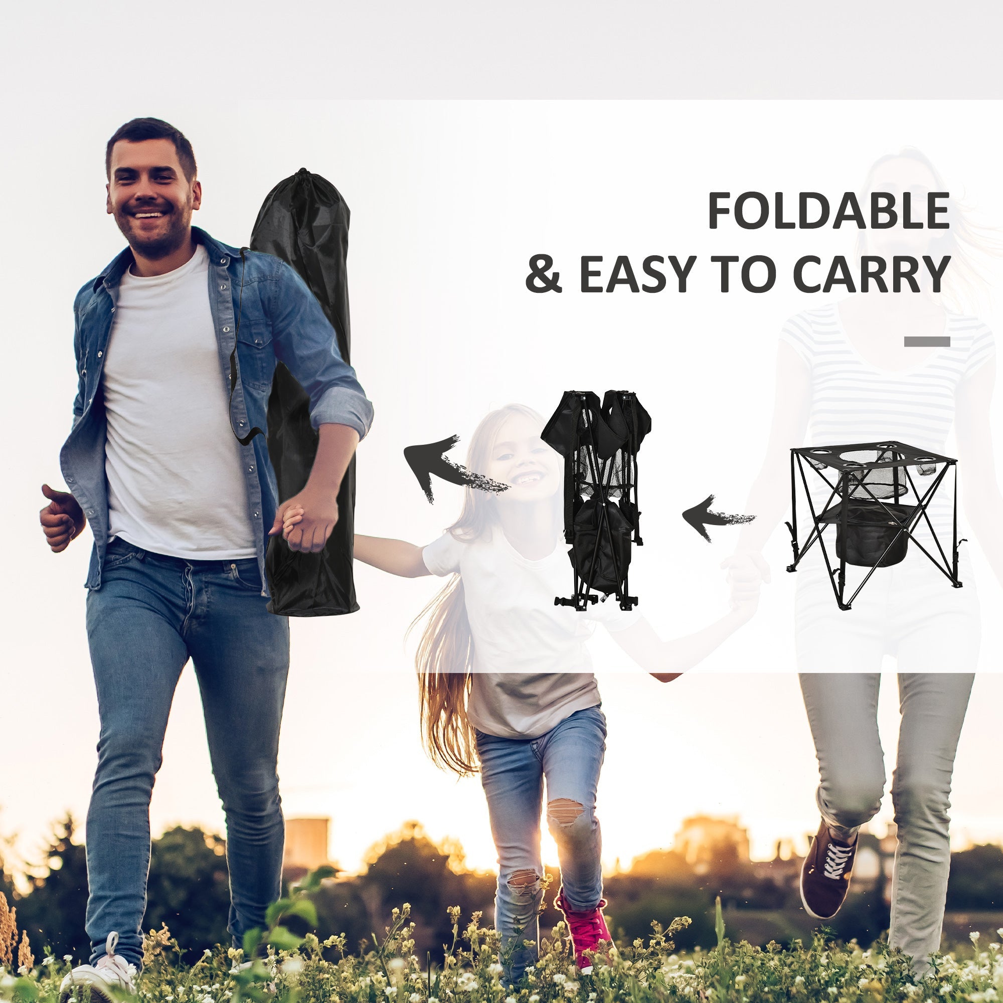Outsunny Portable Folding Camping Table 22 Picnic Table with Cooler Holders Carry Bag for Travel Hiking Fishing Beach
