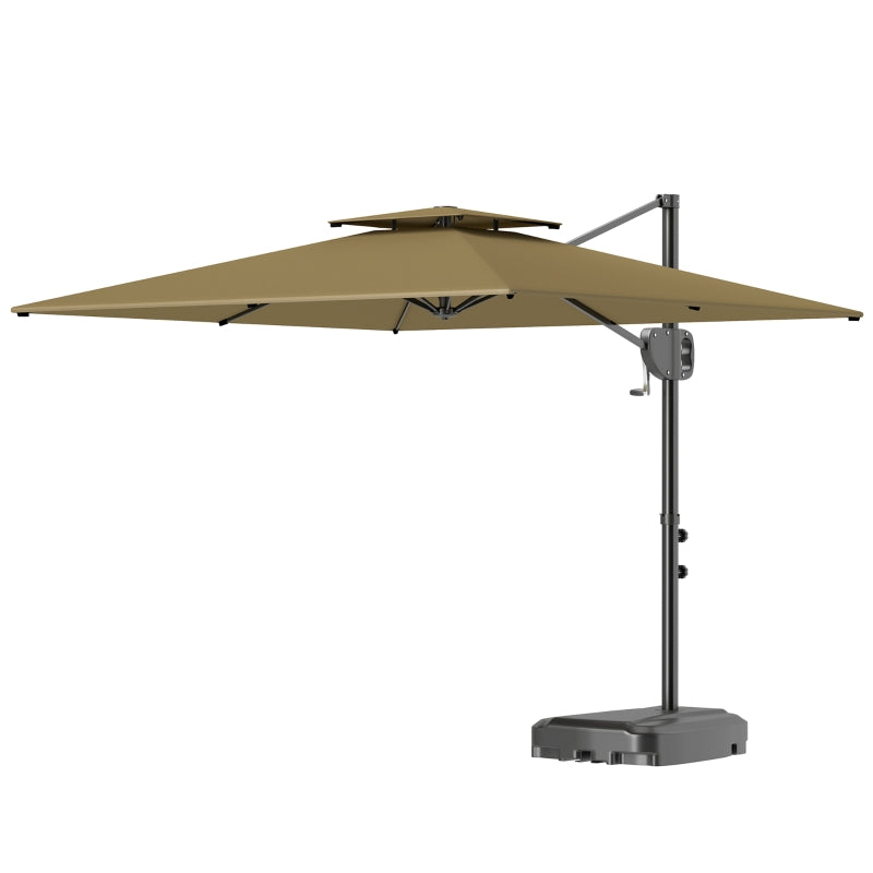 Square Cantilever Patio Umbrella, Double Top Patio Hanging Offset Umbrella with Crank & Tilt, 8' x 9', khaki