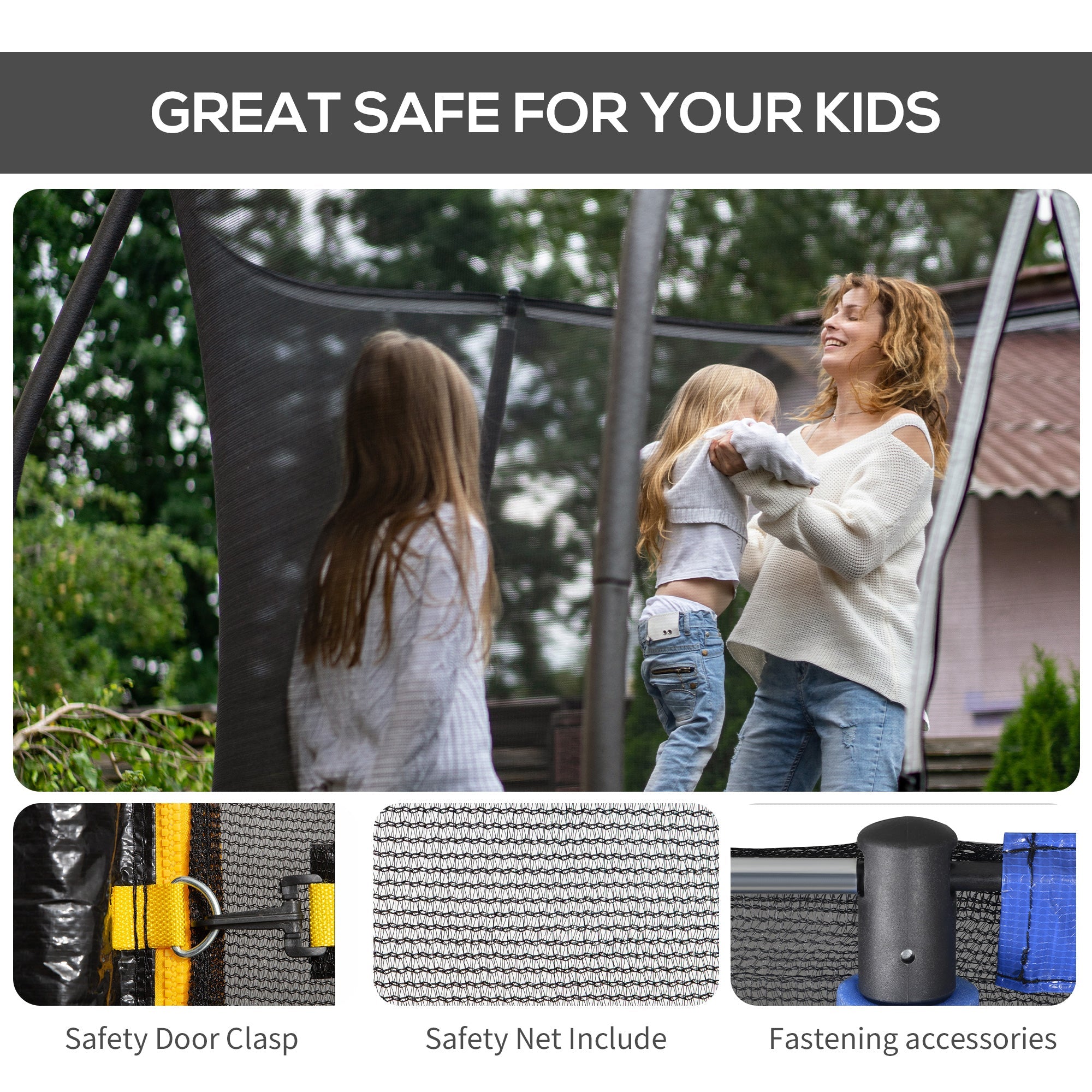 Soozier 8FT Trampoline with Enclosure Net Safety Outdoor Bounce Jump 6 Poles Black