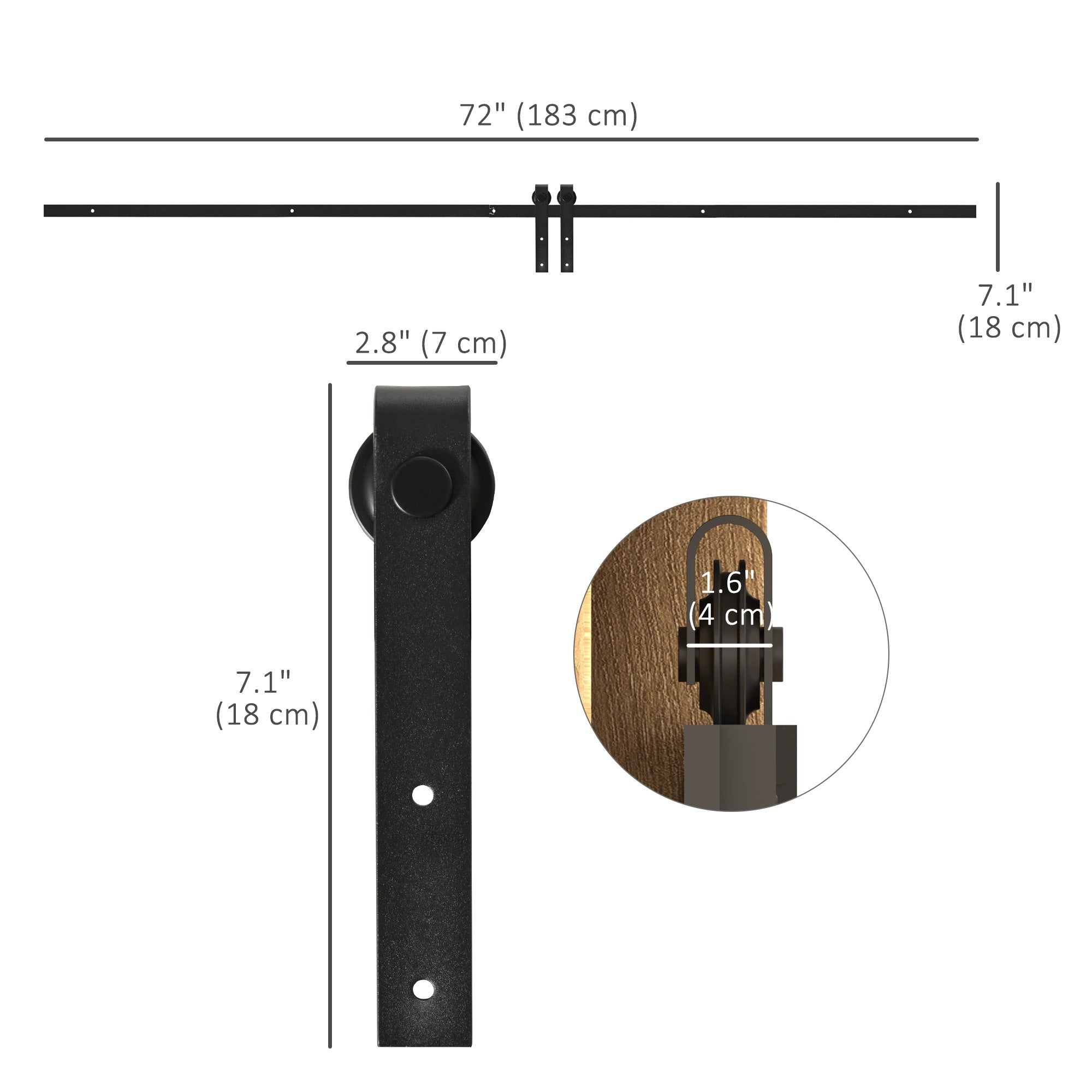 HOMCOM 6FT Mini Barn Door Hardware Kit, Sliding Barn Door Cabinet Hardware Kit for 19.7" Wide Door, Black