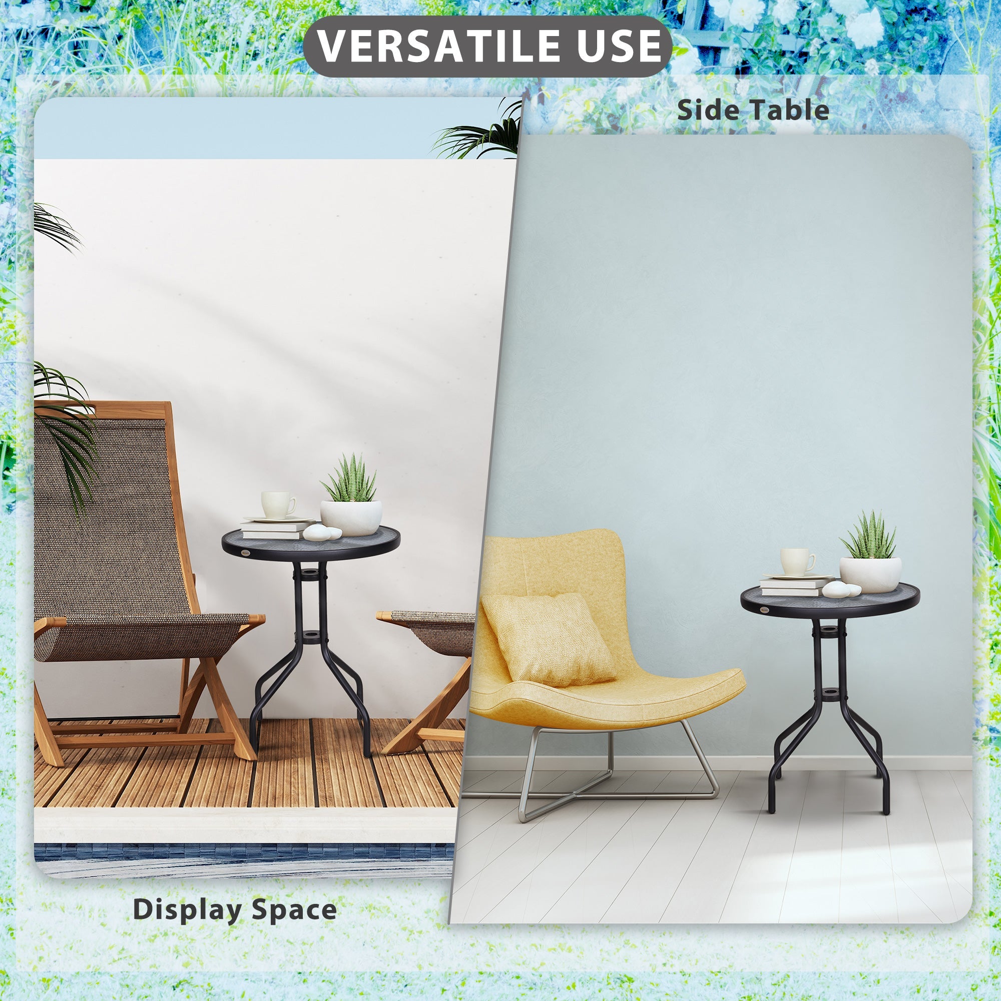 Outsunny 24" Patio Round Table with Tempered Glass Top Durable Outdoor Dining Steel Frame