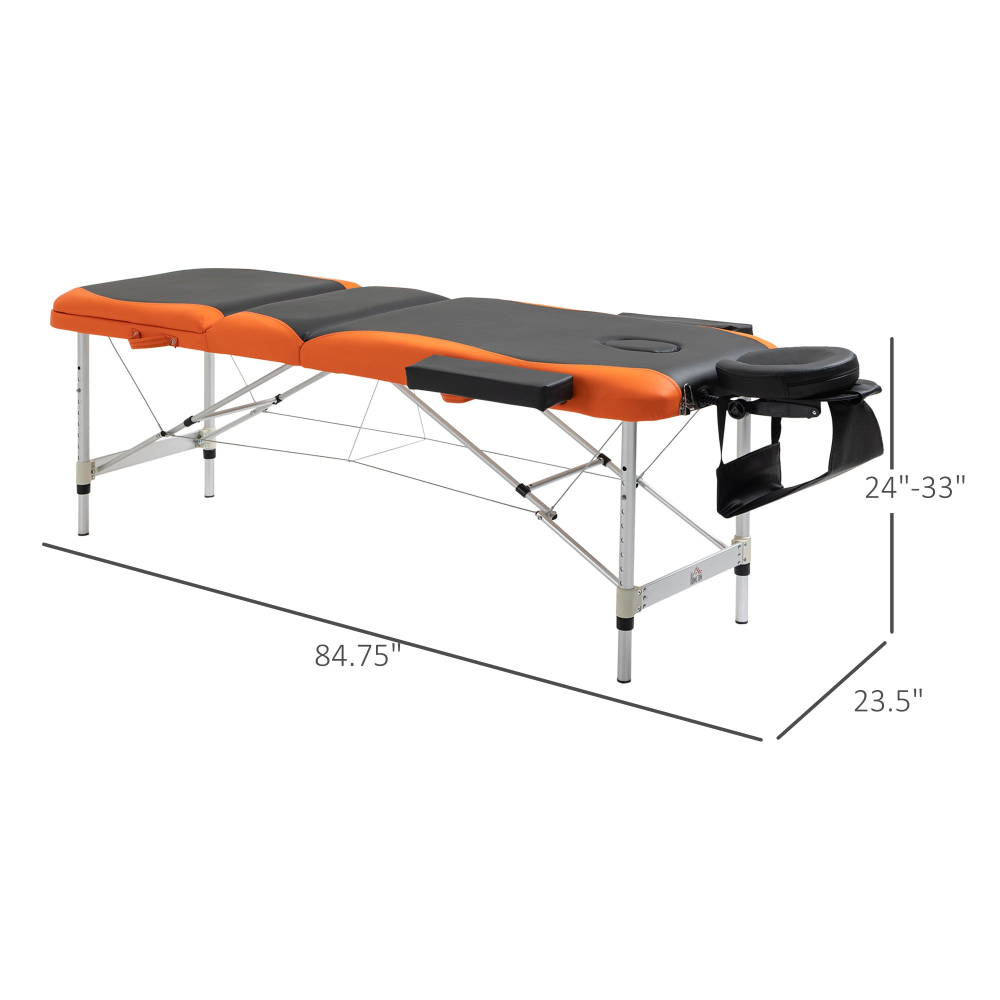 HOMCOM Portable Luxury: 73" 3 Section Foldable Salon Bed, Facial Couch in Black Orange for Spa Therapy Equipment