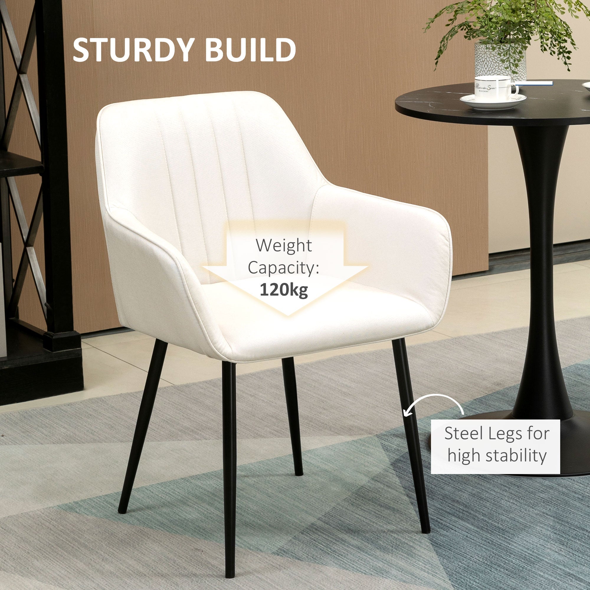 HOMCOM Stylish Dining Chairs Set of 2 Linen Fabric & Metal Legs Comfortable Upholstered Accent Chairs Beige