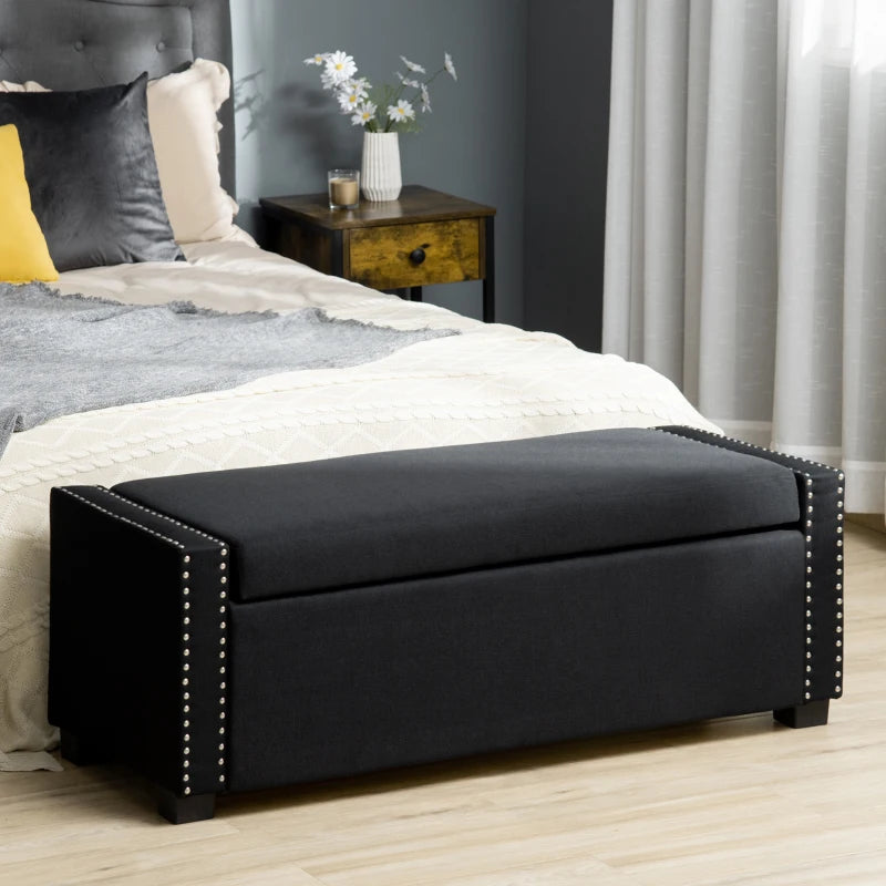 Upholstered Flip Top Storage Bench Fabric Ottoman for Bedroom, Living room, Dark Grey