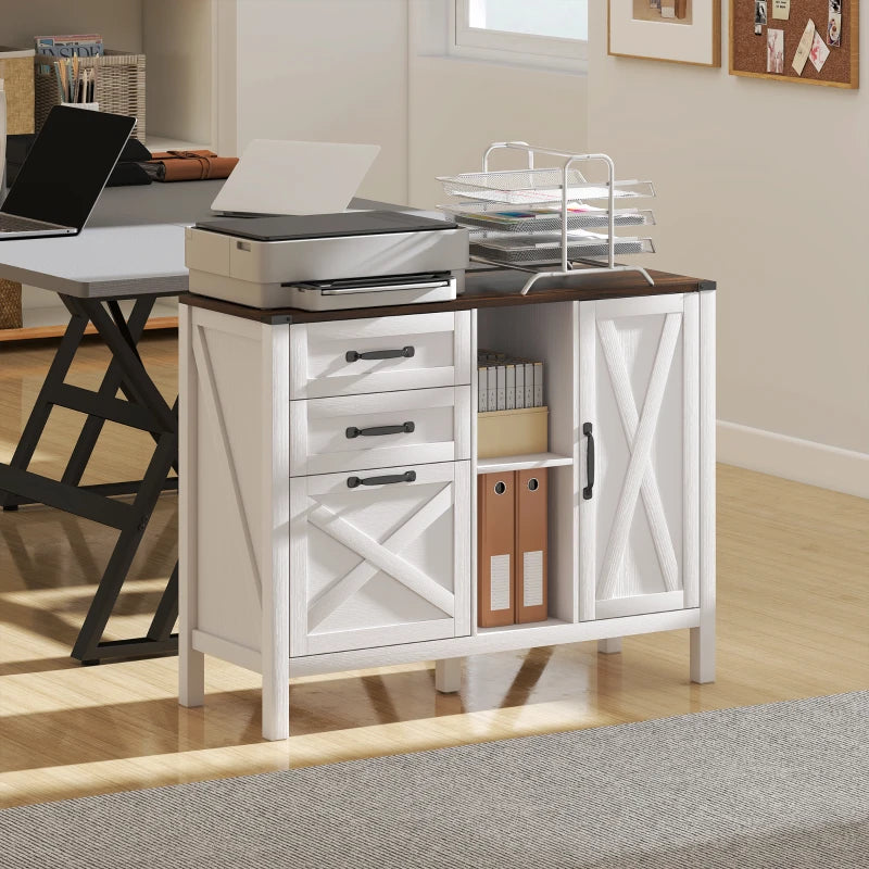 Lateral Filing Cabinet with Drawers, Shelves, Adjustable Hanging Bar for Home Office, Fit A4/Letter Files, White