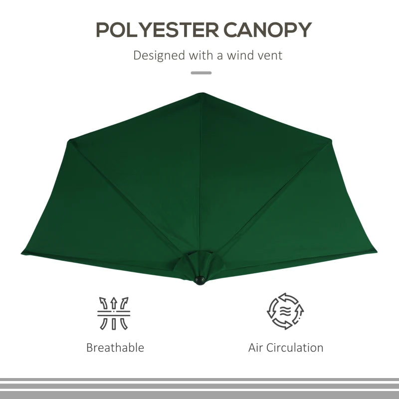 9.8ft Half Umbrella Semi Round Patio Parasol with Crank Handle, Top Vent for Garden, Balcony- NO BASE INCLUDED, Green