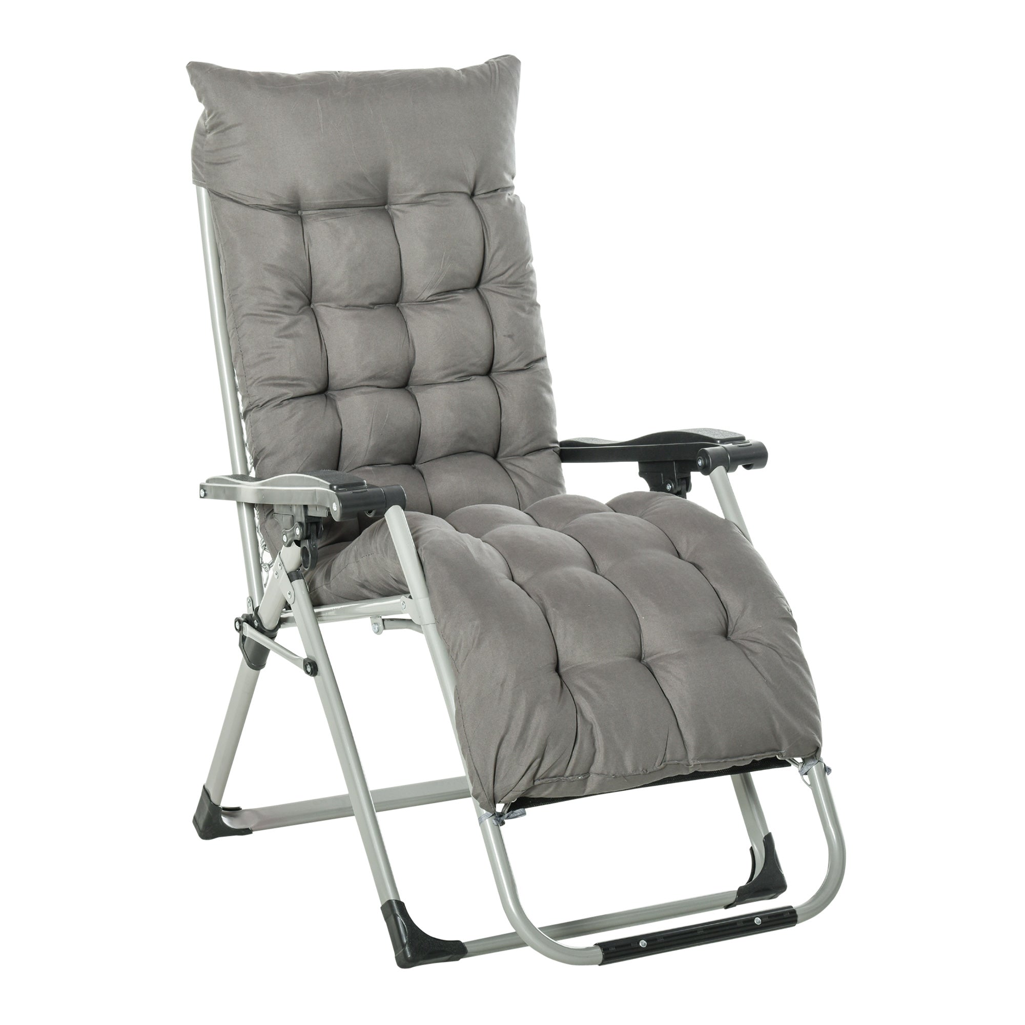 Outsunny Zero Gravity Reclining Chair Folding Garden Sun Lounger with Cushion Grey Relaxation