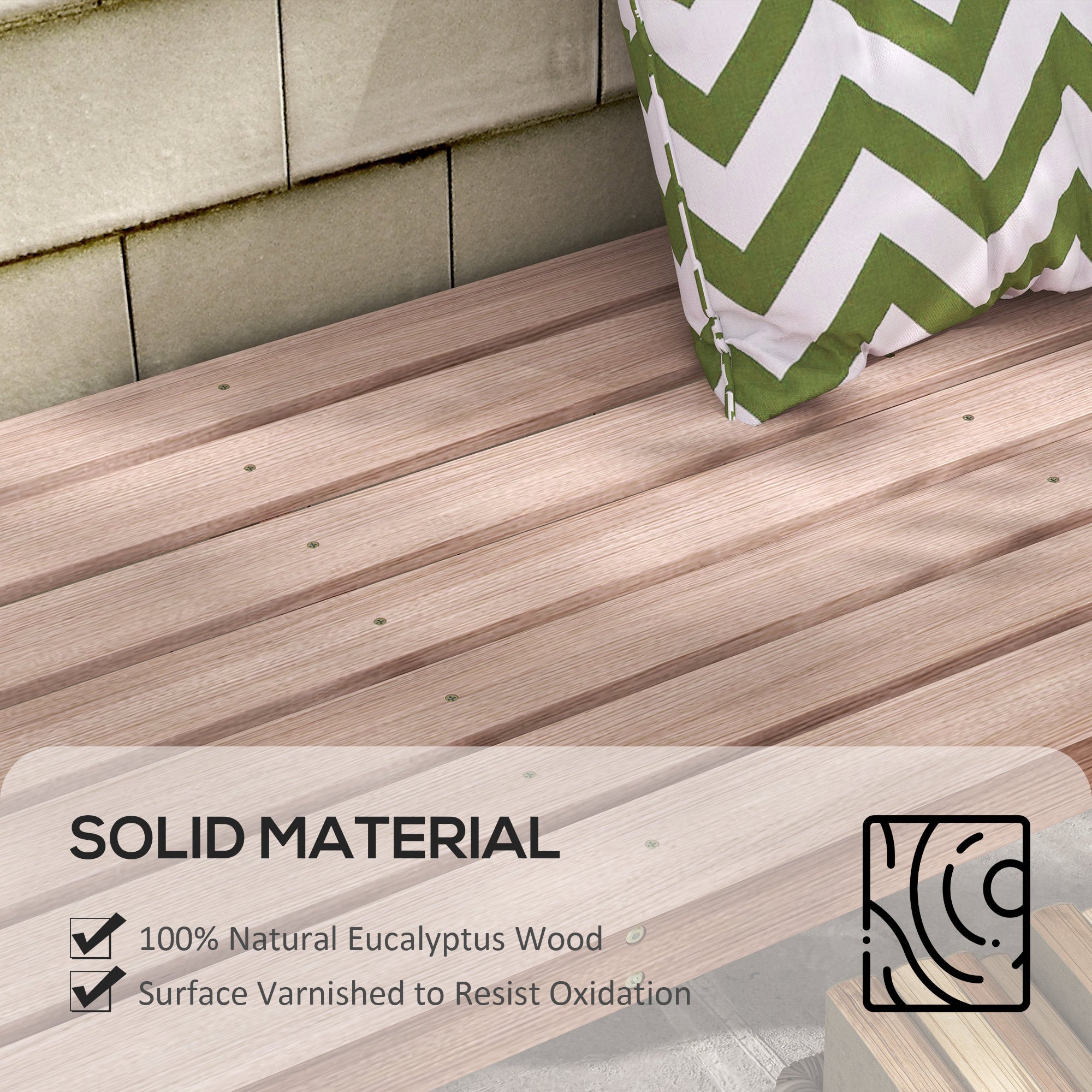 Outsunny Double Wooden Garden Stool Outdoor Porch Bench for Poolside Deck Natural Finish