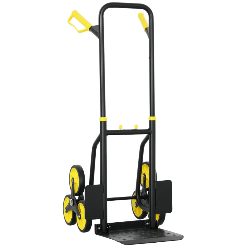 6-Wheels Stair Climber Trolley Cart, Hand Truck and Dolly, Foldable Steel Load Cart, 264lbs Capacity, Yellow