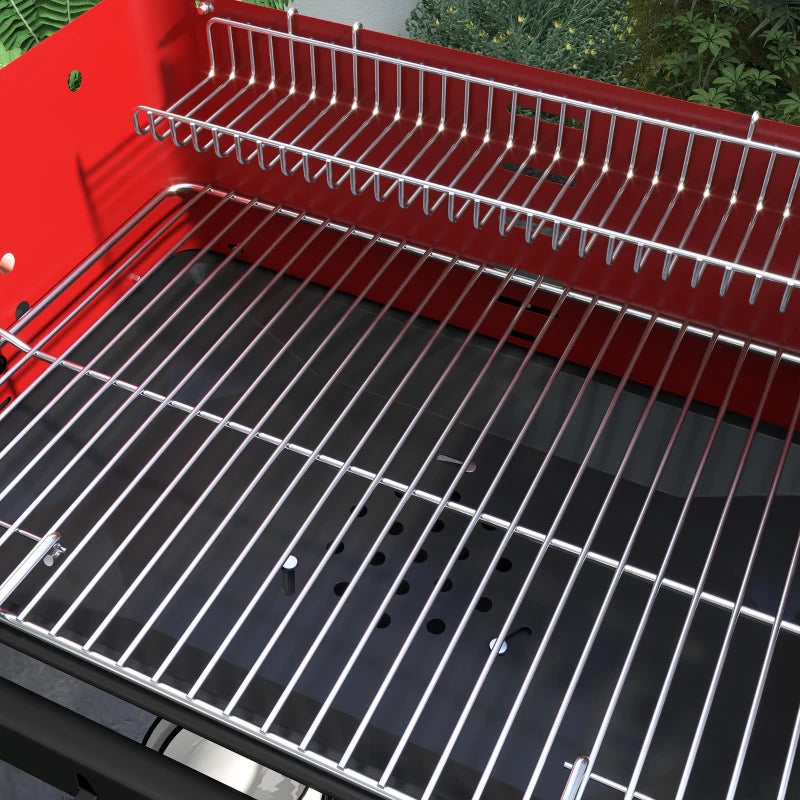 Charcoal Barbecue Grill with Adjustable Grill Height, Portable BBQ Trolley with Ash Catcher and Wheels, Red