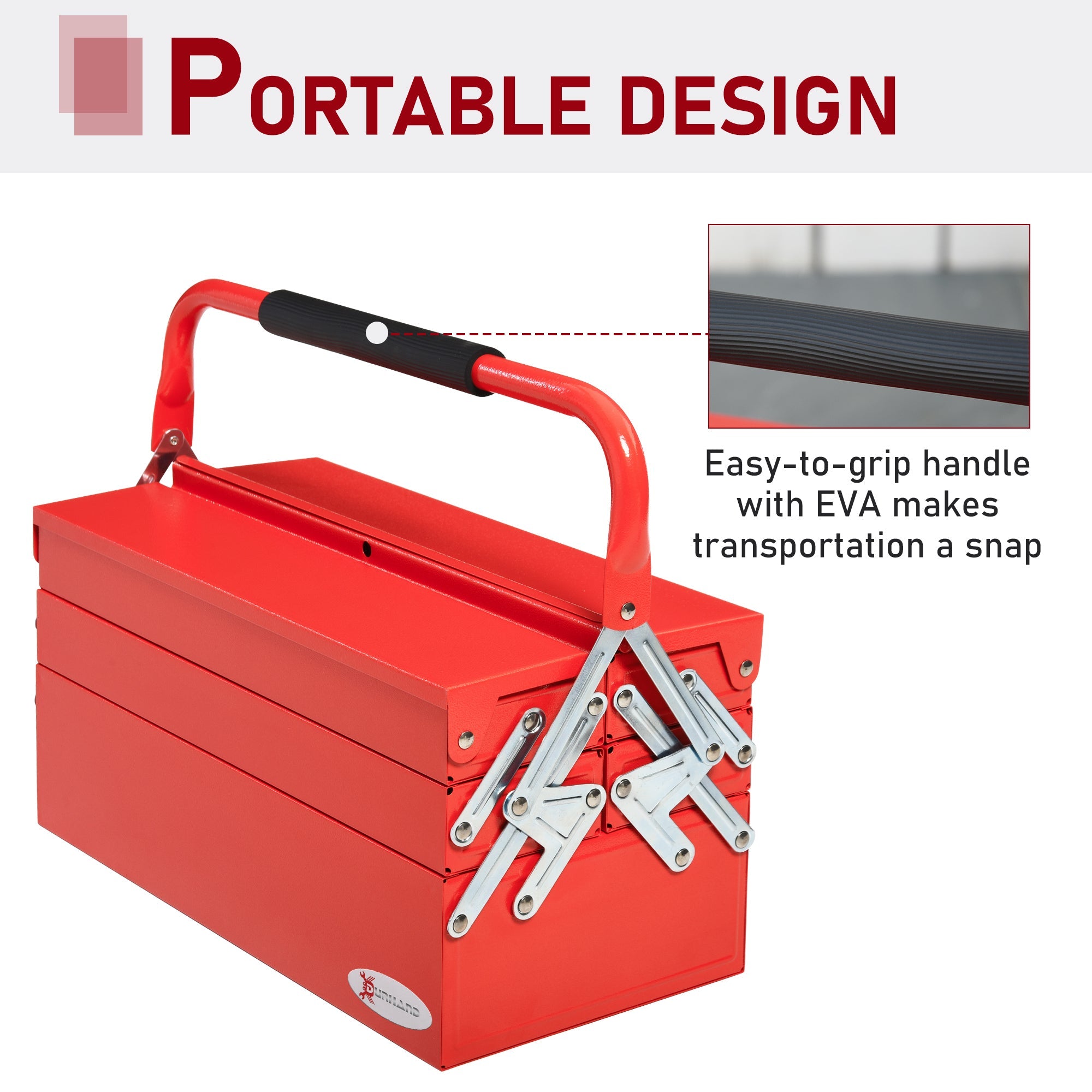 DURHAND 18" inches Metal Tool Box, Portable 5-Tray Cantilever Steel Tool Chest Cabinet, Red