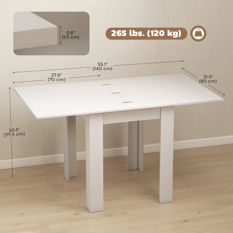 55" Extendable Dining Table for 4-6 Person, Kitchen Table with PU Handle and Felt Pads for Small Spaces, White