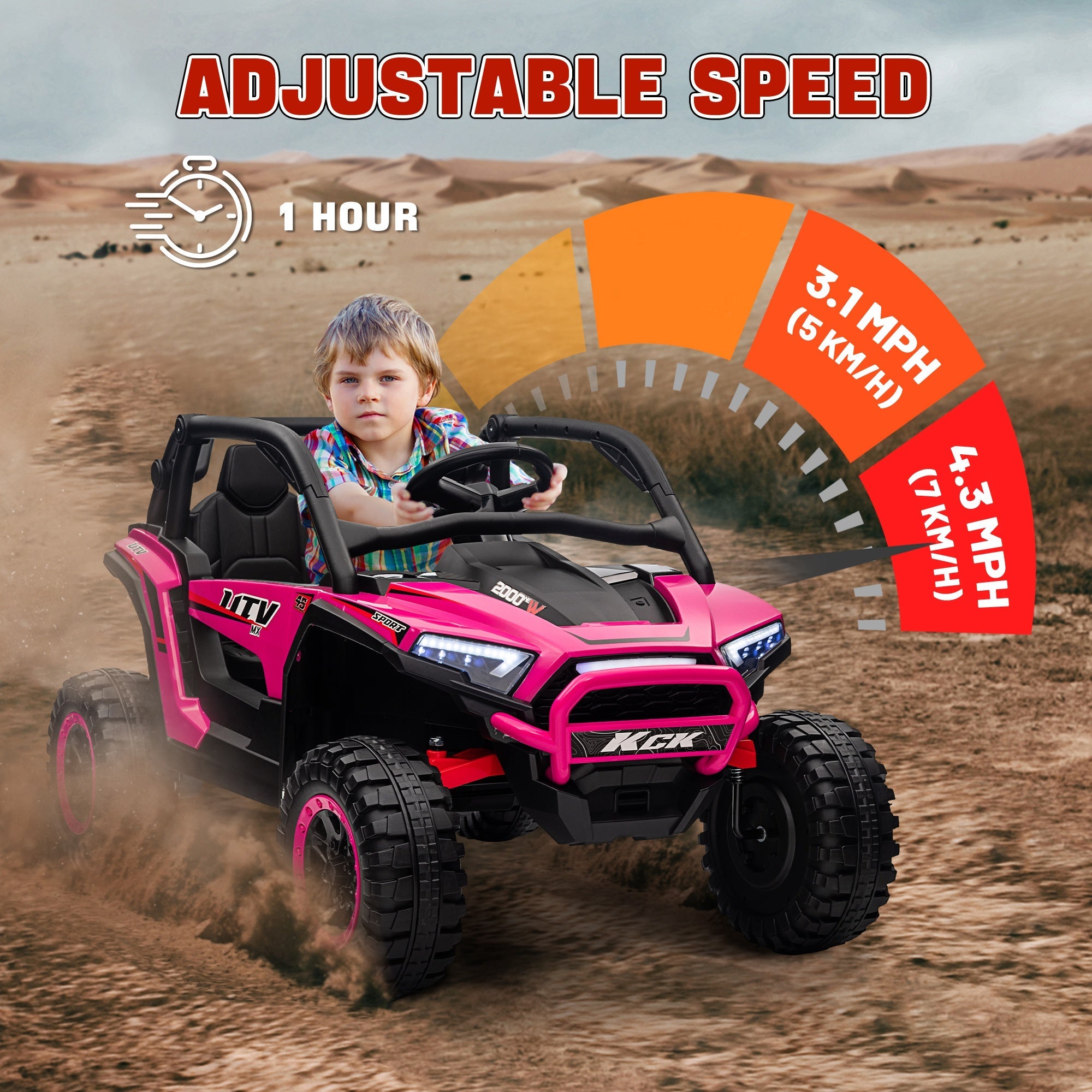 Qaba 2 Seater 24V 7AH Ride on Truck, Electric Car for Kids w/ Spring Suspension, Remote Lights, Horn, Music, Pink