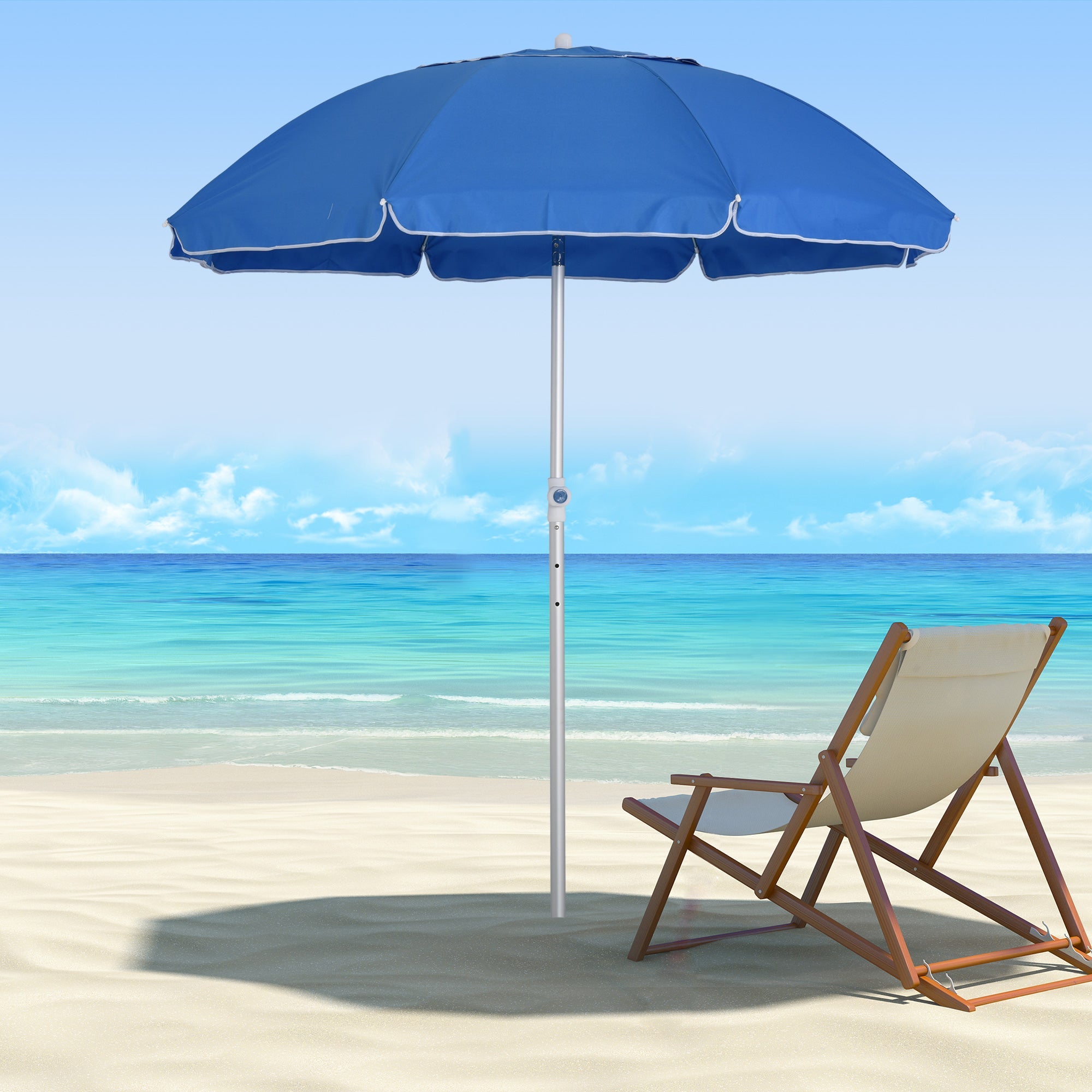 Outsunny Seaside Shade: 6ft Pointed Adjustable Tilt Beach Umbrella with Carry Bag Blue