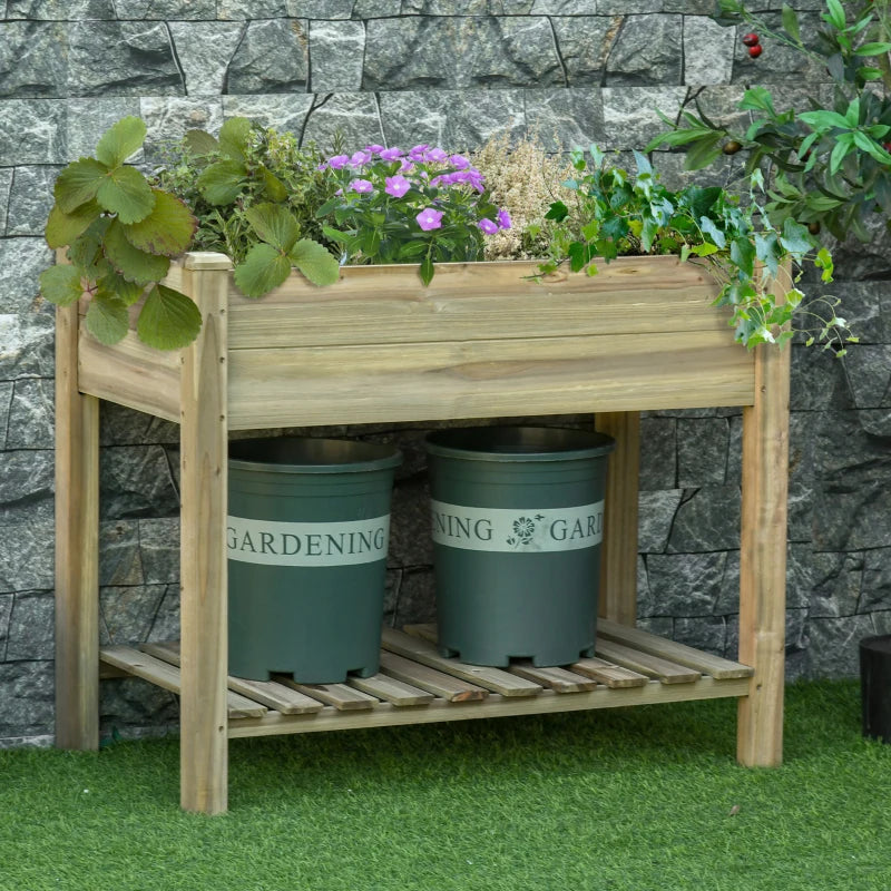 Elevated Planter Box with Legs and Storage Shelf, Raised Garden Bed, Elevated Wooden Planter Box, Green
