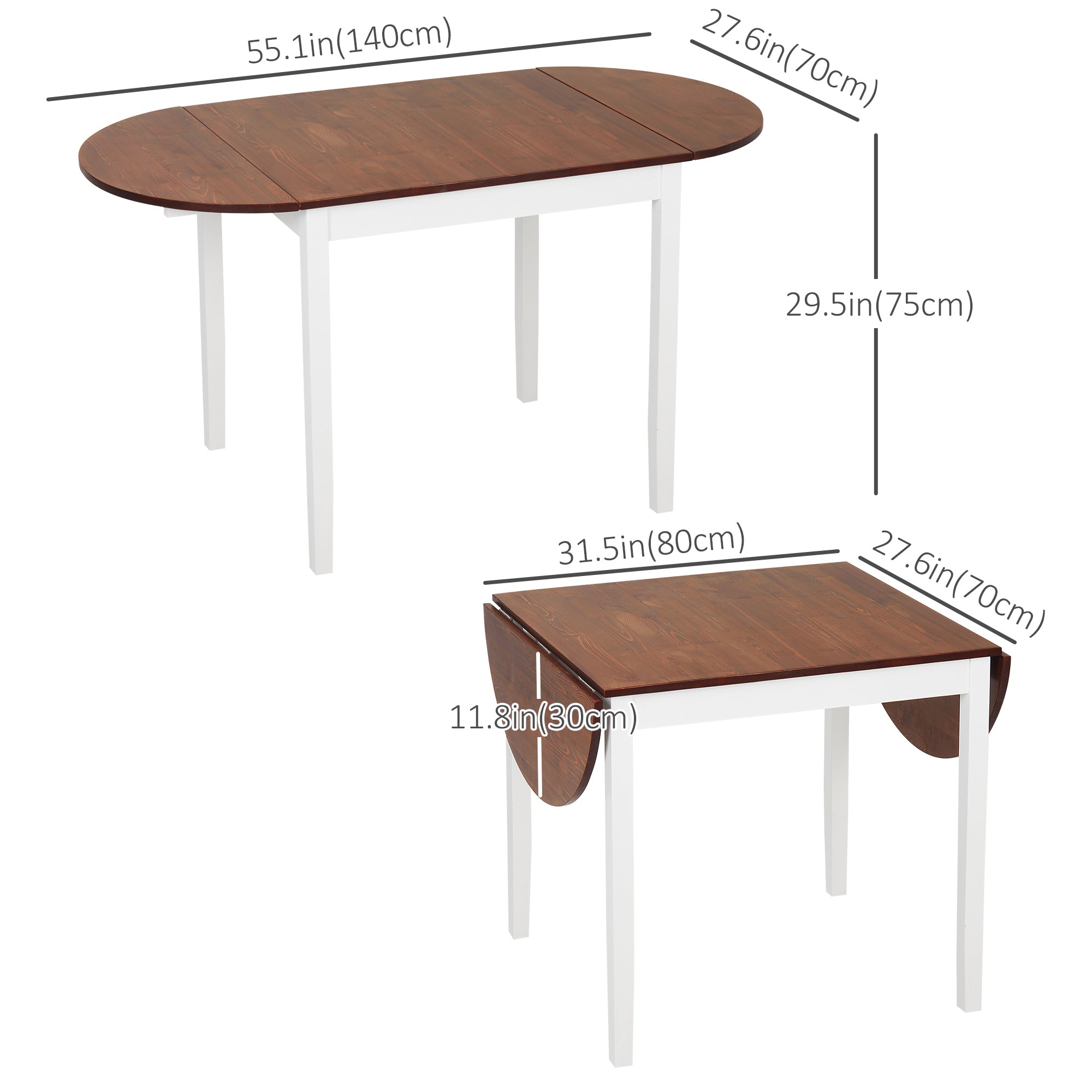 HOMCOM Versatile Solid Wood Kitchen Table Drop Leaf Folding Dining Table for Small Spaces Brown