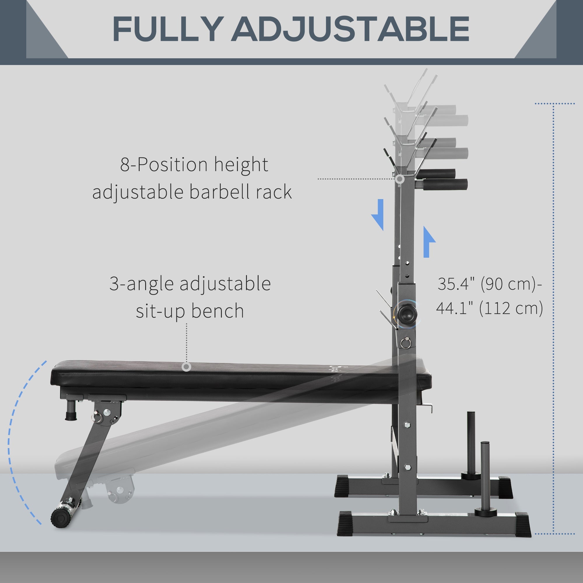 Soozier Adjustable Weight Bench Foldable Bench Press Barbell Rack Dip Station Home Gym Strength Training Workout