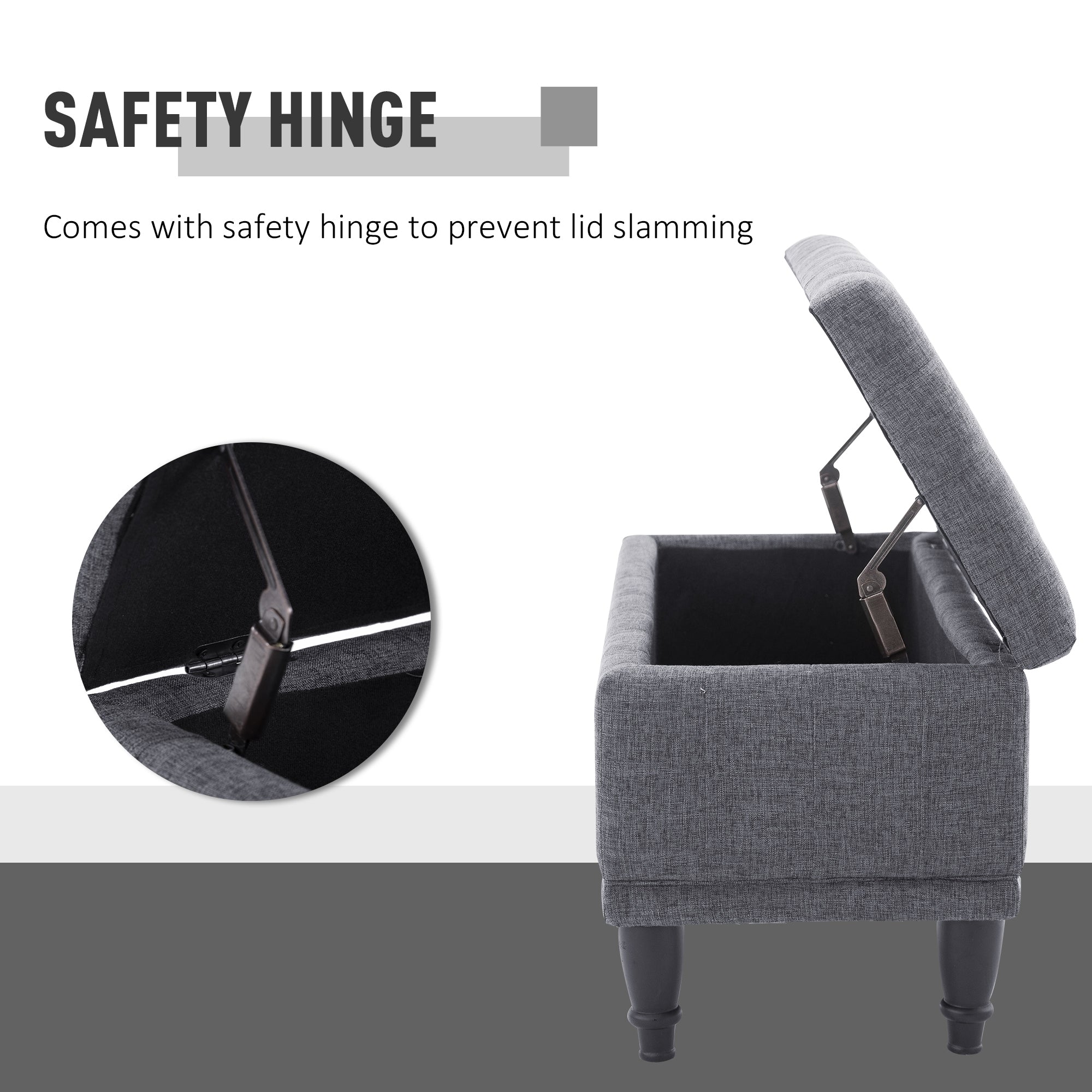 HOMCOM Storage Ottoman Bench: Tufted Linen Fabric, Soft-Close Lid for Cozy Seating, Grey