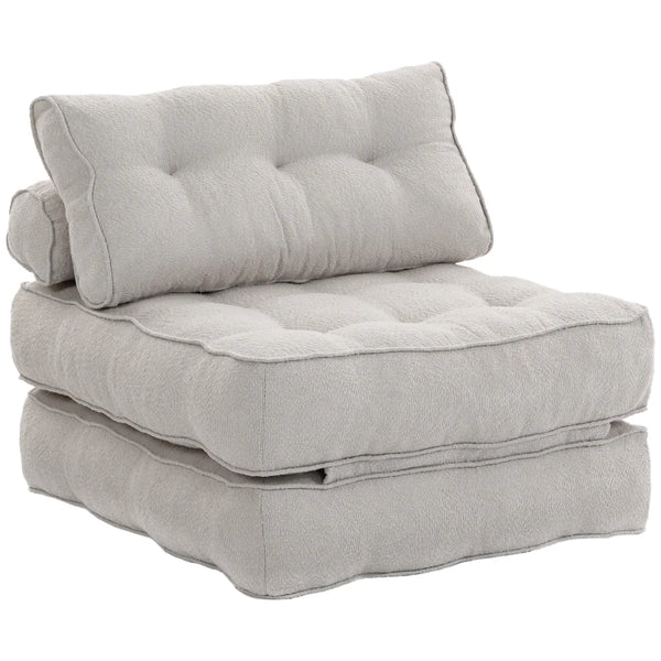 3-in-1 Folding Sofa Bed Chair with Thick Cushion & 2 Pillows – Beige Grey
