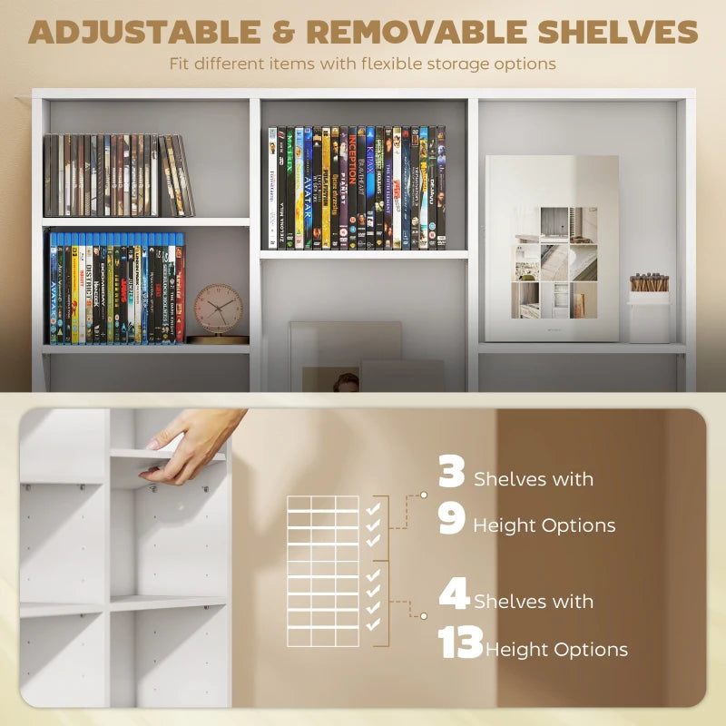 Media Storage Cabinet, 9-Tier DVD Shelf with 21 Adjustable Shelves, Holds 835 CDs, 500 DVDs or 640 Blu-rays, White