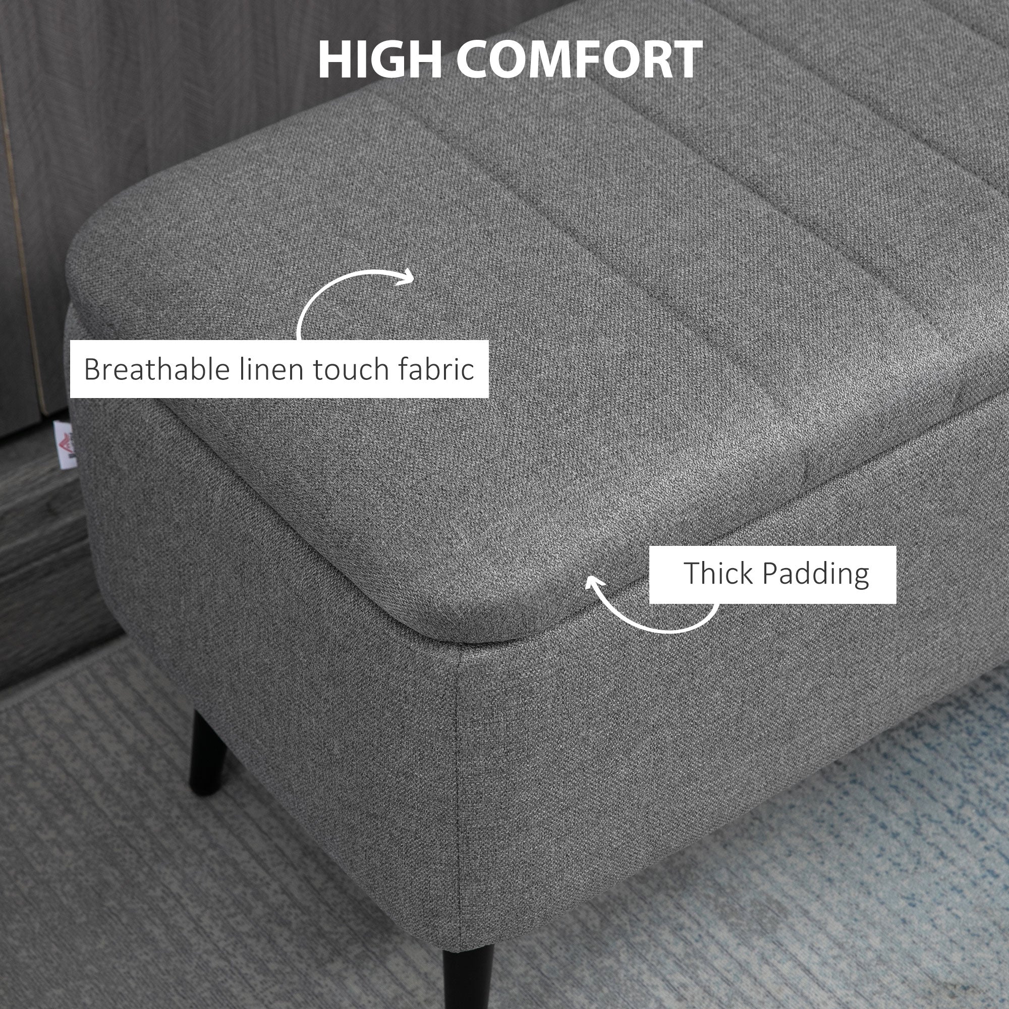 HOMCOM Linen Upholstered Ottoman: 40" Storage Bench with Sturdy Steel Legs for Living Spaces