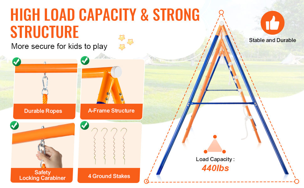 VEVOR Swing Sets for Backyard 6 in 1 Swing Set 440lbs Capacity Metal Swingset