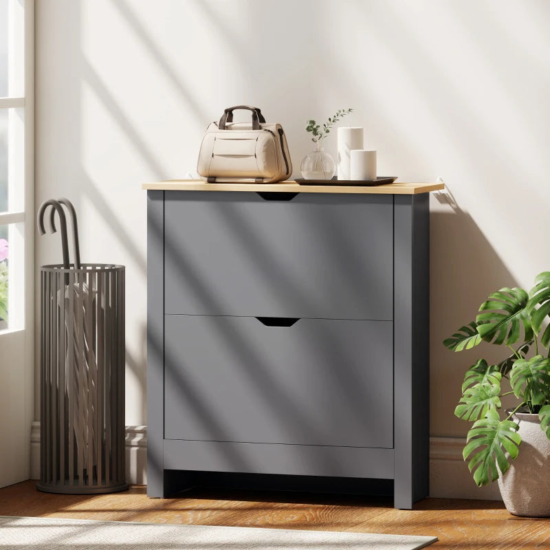 Shoe Storage Cabinet with 2 Flip Drawers and Adjustable Shelves for 12 Pairs of Shoes, Dark Grey