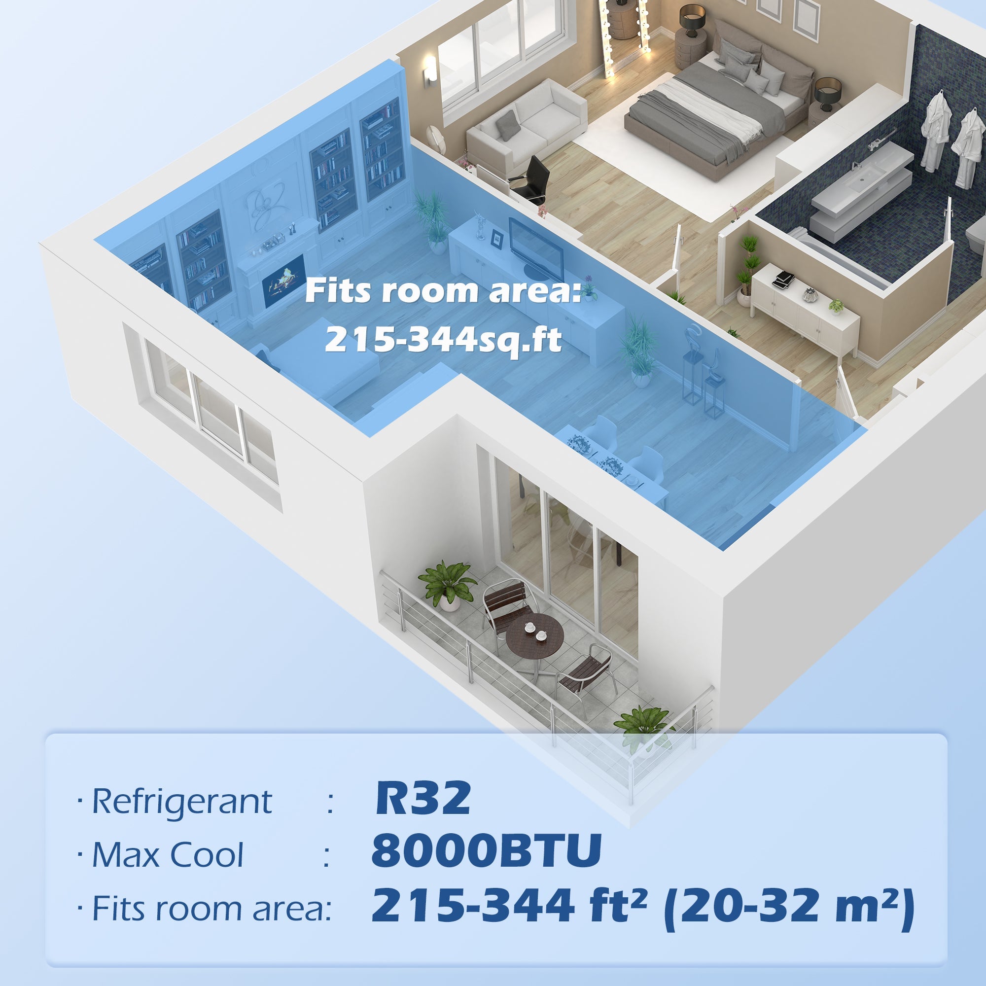 HOMCOM 8000BTU Mobile Portable Air Conditioner with Cooling, Dehumidifier, 2 Speed Fans, 24-Hour Timer for Bedroom, White