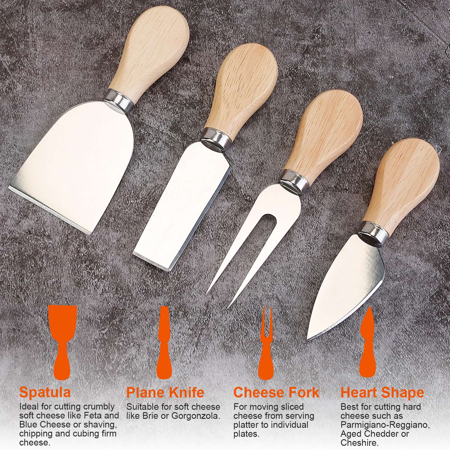 Oval Bamboo Cheese Board Knife Set Wooden Cheese Serving Platter Tray with 4 Stainless Steel Knives Pull-out Storage Drawer for Wedding Birthdays