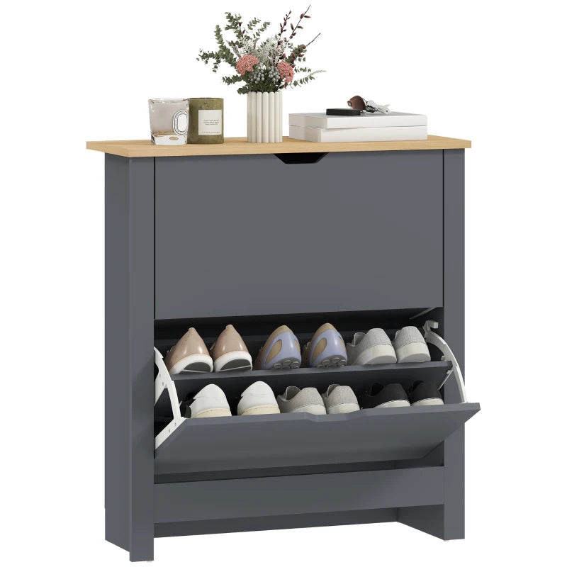Shoe Storage Cabinet with 2 Flip Drawers and Adjustable Shelves for 12 Pairs of Shoes, Dark Grey