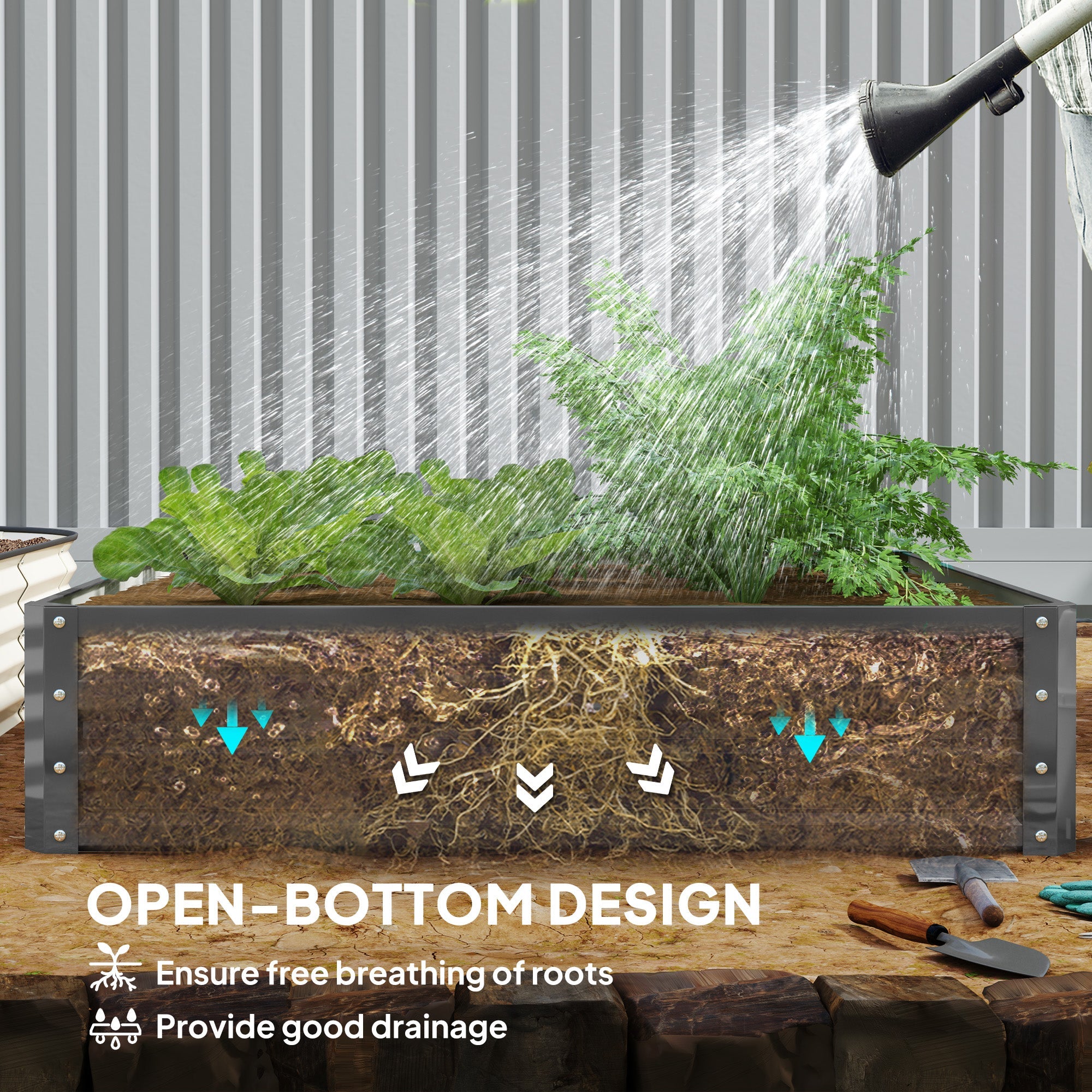 Outsunny 4'x4' Galvanized Steel Raised Bed: For Outdoor Veggies, Flowers & Herbs in Light Grey