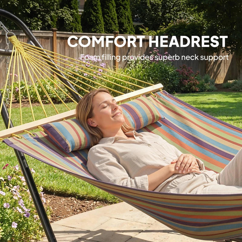 Hammock with Stand, Heavy Duty Camping Hammock with Detachable Pillow and Spreader Bar, 264 lbs Capacity, Multicolor