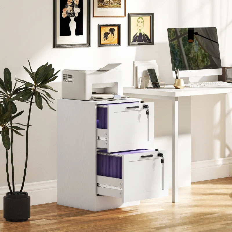 Vertical Filing Cabinet with 2 Drawers, Lock, File Cabinet for Home Office, A4 and Letter Size Files, White