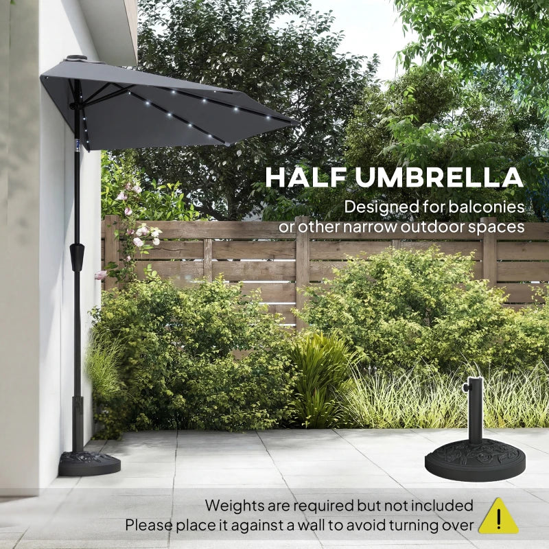 Half Outdoor Patio Umbrella with Solar LED Lights Half Umbrella with Crank 9ft Dark Grey