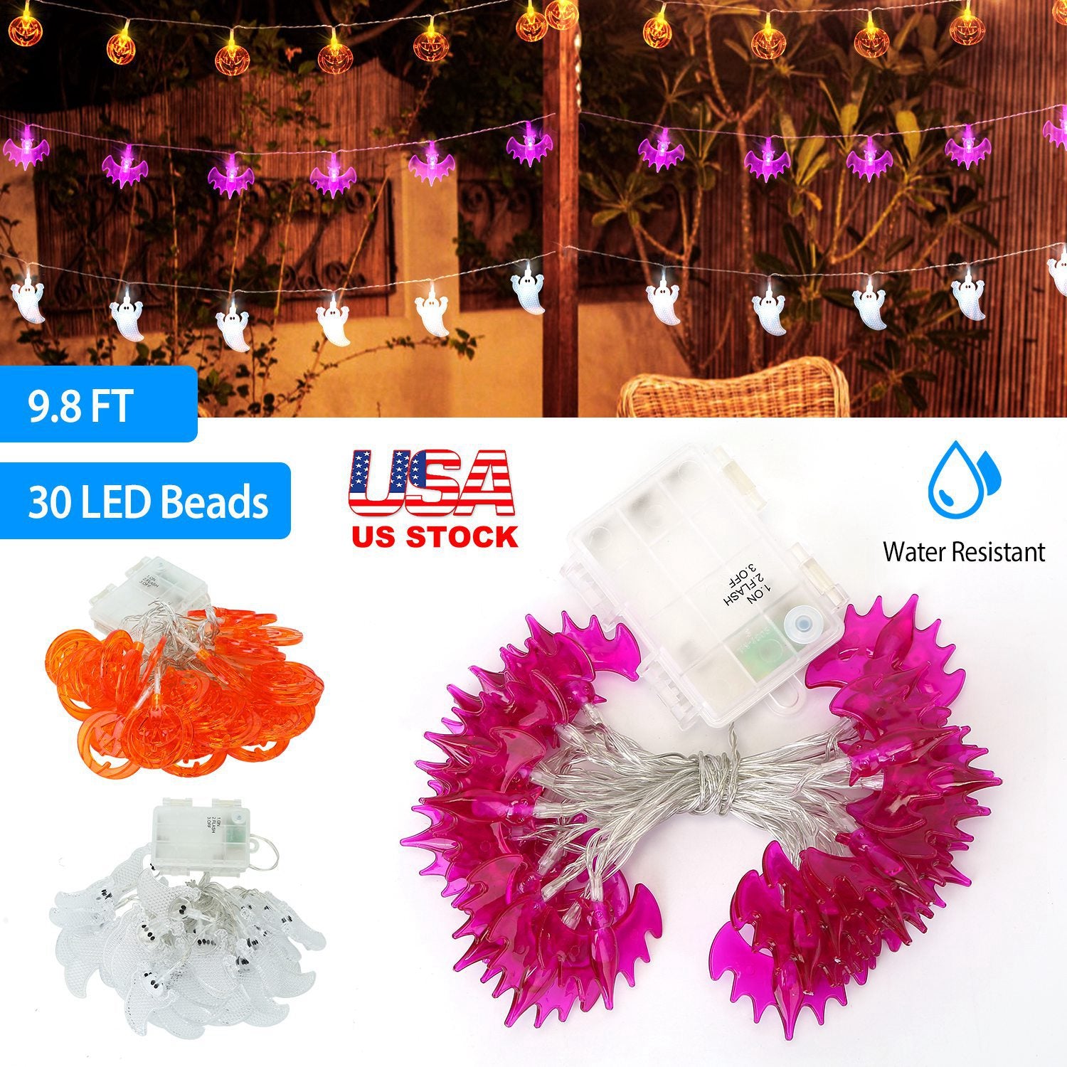 Halloween Pumpkin String Lights 30 LEDs 9.8ft Halloween String Lights Decorative Fairy Lights For Party Bedroom Home Festival Decoration