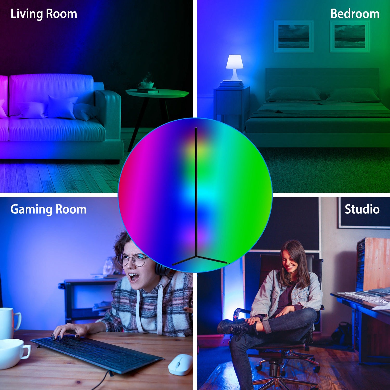 56in Floor Lamp Light LED Standing Lamp Remote Control Dimmable Color Changing Mood Light